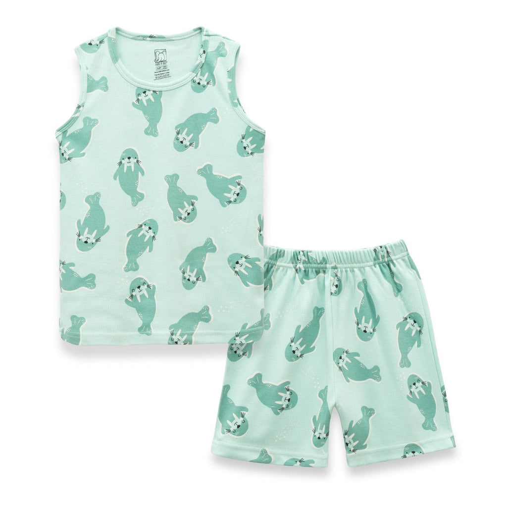 Sea Walrus Printed Green Kids Clothing Set