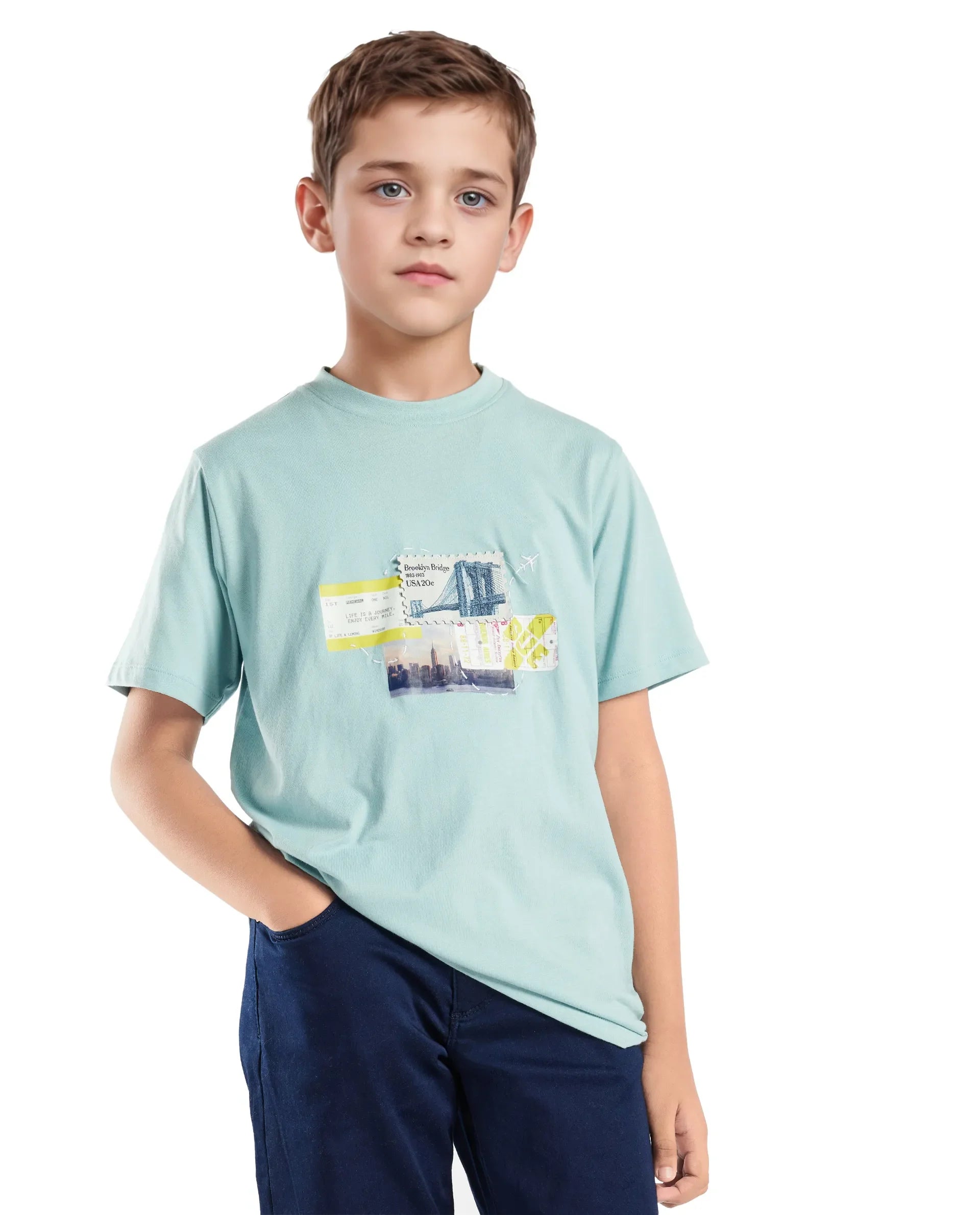 Rare Ones Kids Seok Pastel Green Cotton Graphic Print Regular Fit T-Shirt