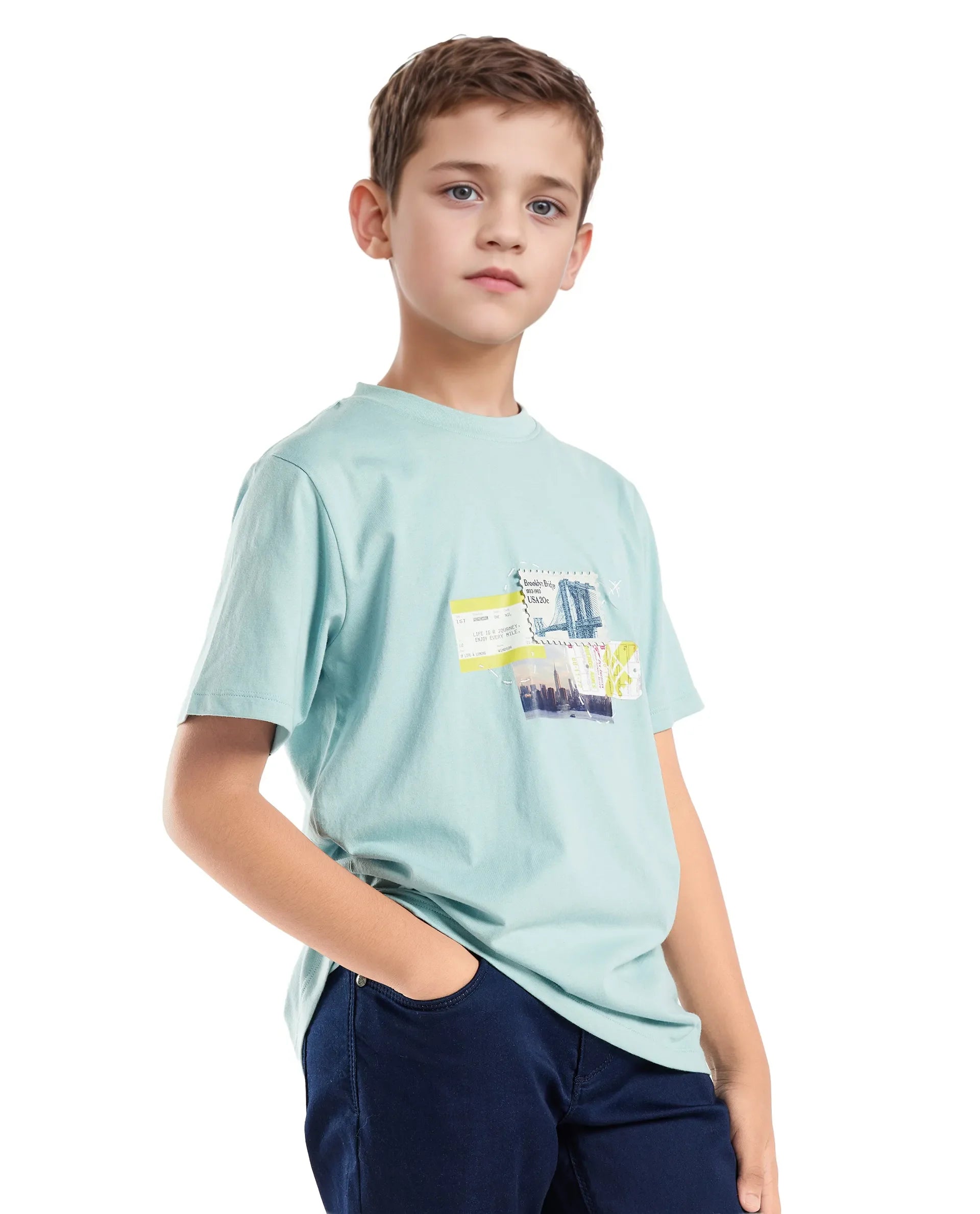 Rare Ones Kids Seok Pastel Green Cotton Graphic Print Regular Fit T-Shirt