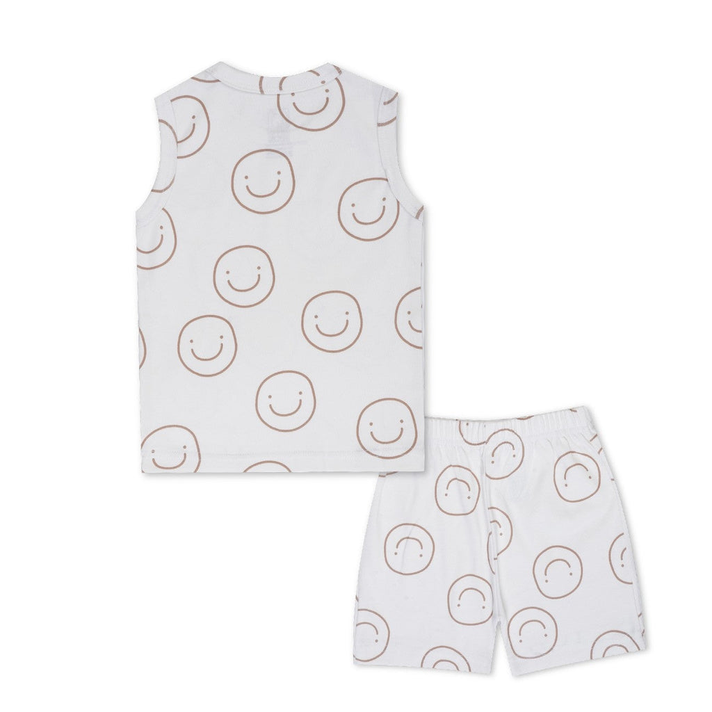 Smiley Printed White Kids Clothing Set