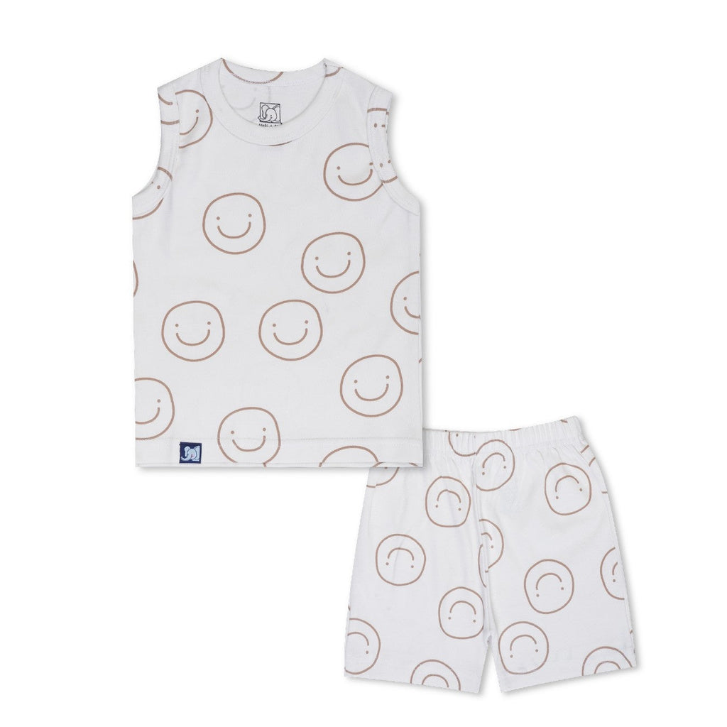 Smiley Printed White Kids Clothing Set