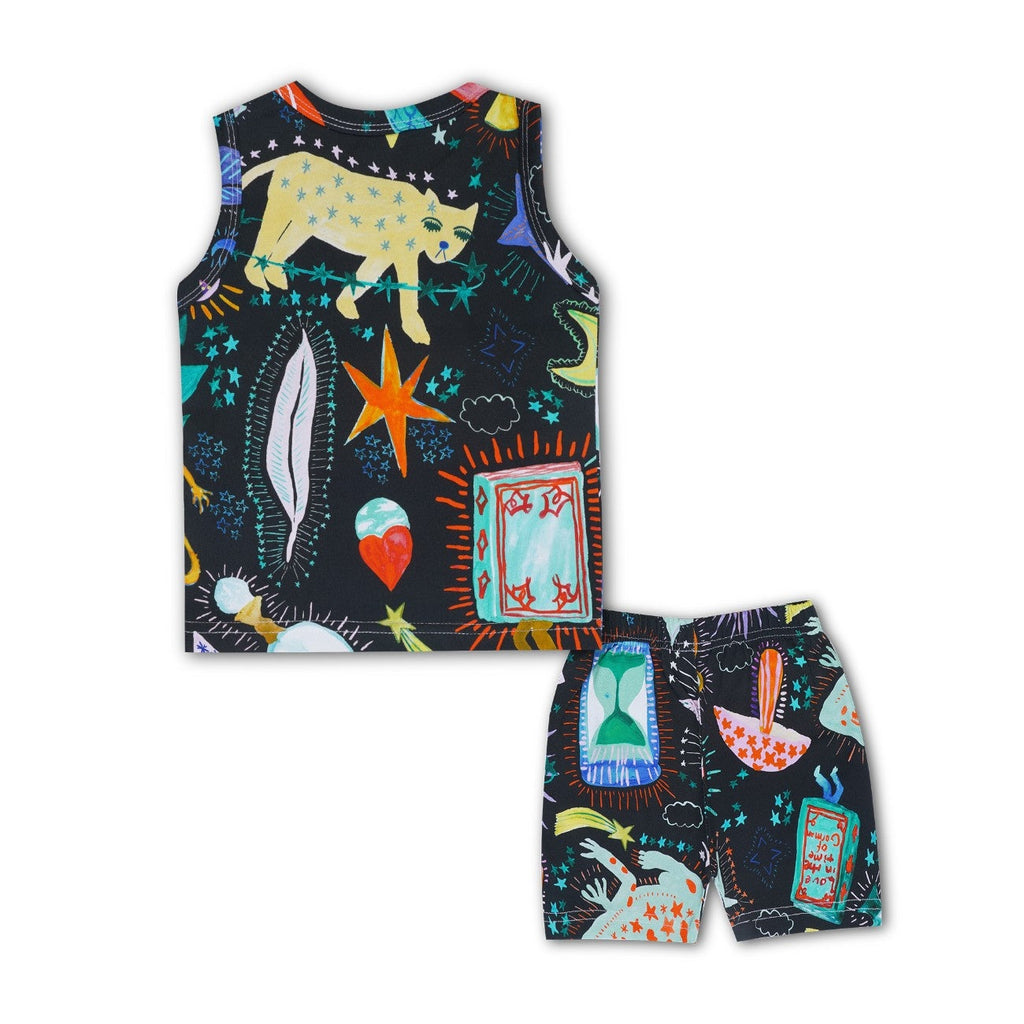 Star Night Printed Black Kids Clothing Set
