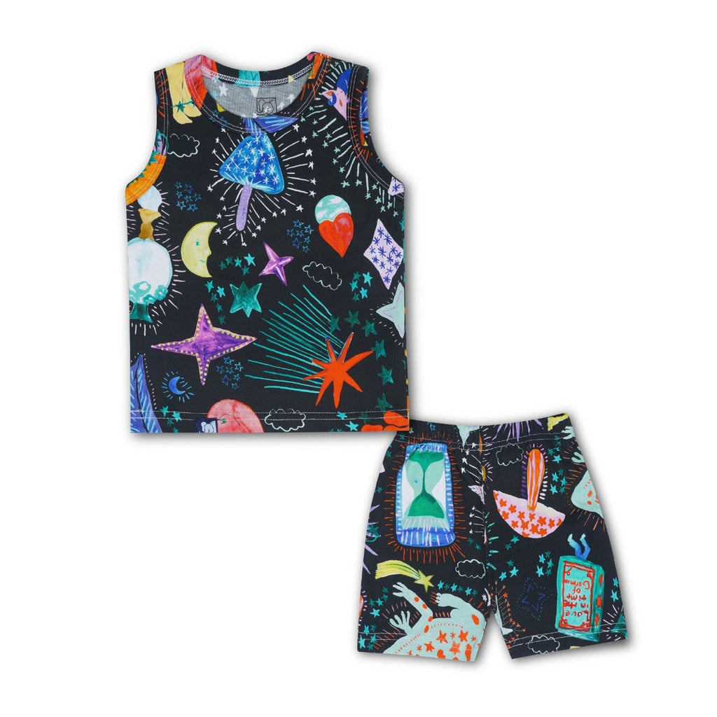 Star Night Printed Black Kids Clothing Set