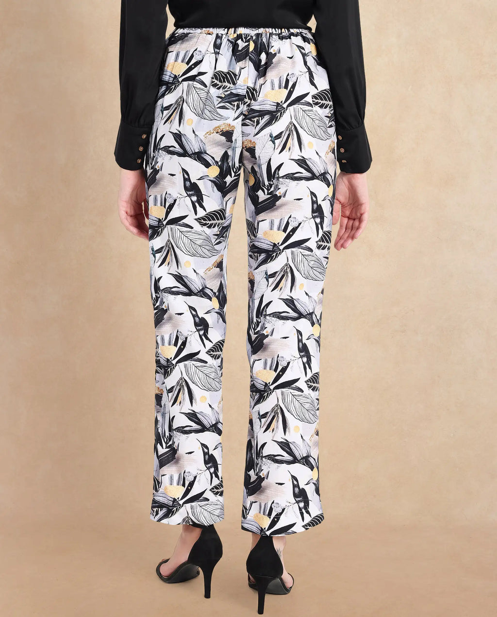 Rareism Women's Stevieo B Multi Cotton Blend Tropical Print Ankle Length Straight Fit Trouser