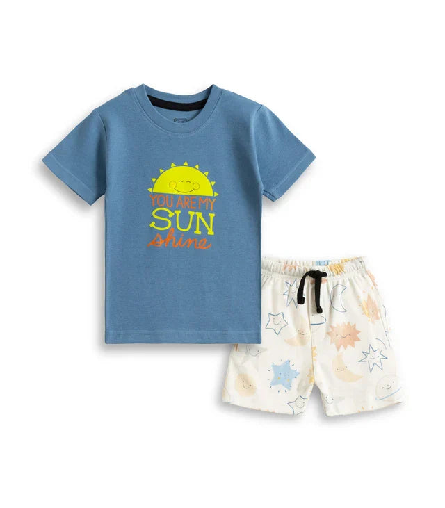 Sun Shine Printed Blue Kids Co-Ord Set