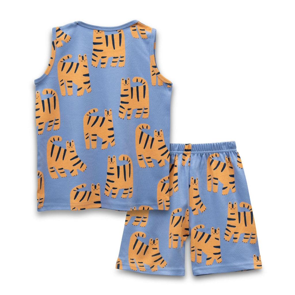 Tiger Printed Blue Kids Clothing Set