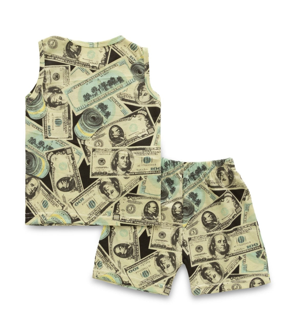 US Dollar Printed Green Kids Clothing Set