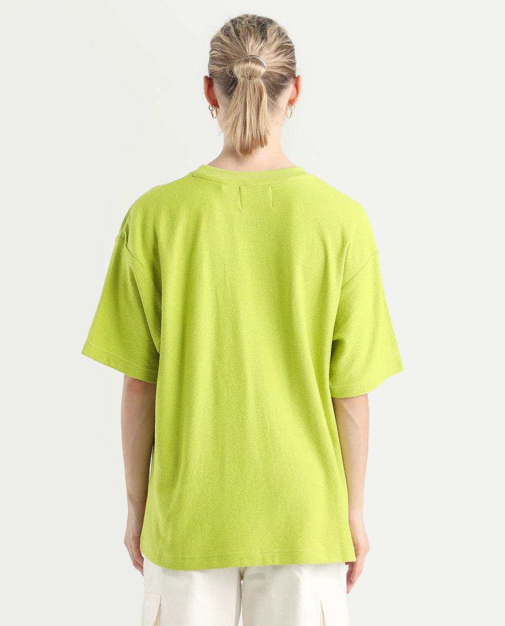 Rareism Women's Volo Green Cotton Graphic Print Oversized T-Shirt