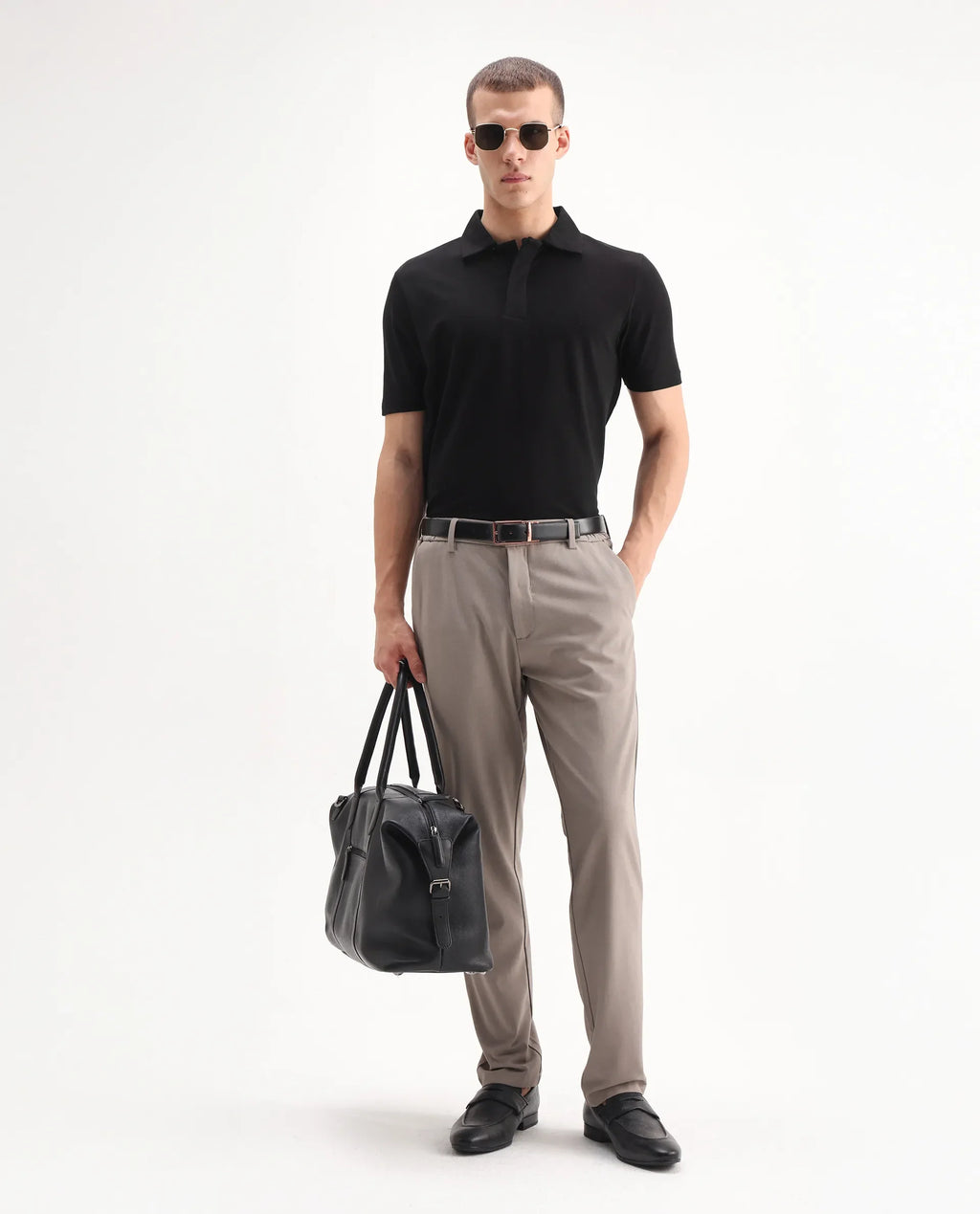 Rare Rabbit Men's Zeni Black Cotton Plain Regular Fit Half Sleeve Polo